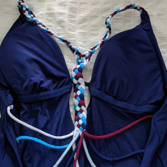 Navy blue w/ multi color braid detail bathing suit - Picture 2 of 4